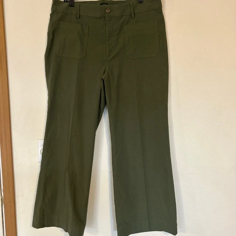 J.Crew Tall camp-pocket wide-leg pant Olive Green Size 34P